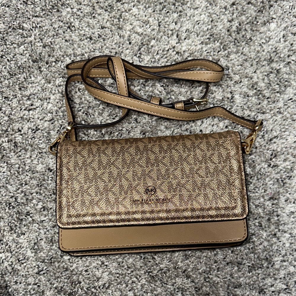 Michael Kors Tan and Gold Crossbody Bag/Wallet
